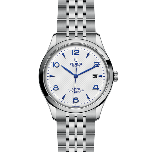 full view of Tudor 1926 highlighting the multi-link steel bracelet and classic case proportions
