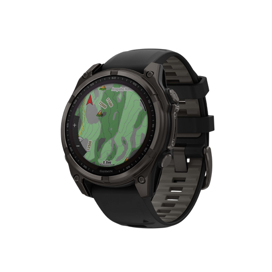 detailed side angle of the Garmin Fenix smartwatch showcasing the exposed control pushers, reinforced crown protection, and robust performance-focused case detailing for outdoor training and adventure use