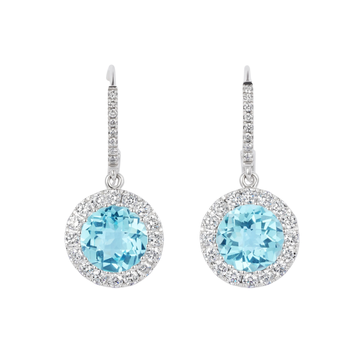 Blue Topaz Drop Earrings in 18ct White Gold On A Transparent Background