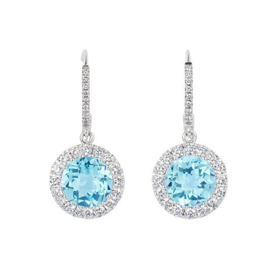 Blue Topaz Drop Earrings in 18ct White Gold On A Transparent Background