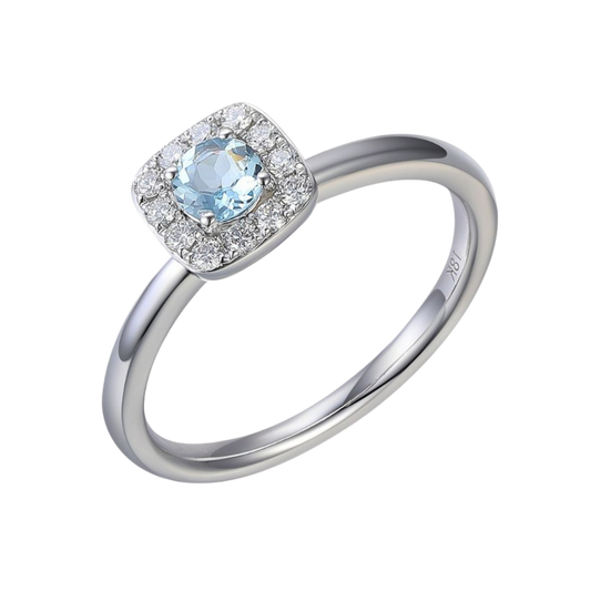 Aquamarine and Diamond Ring in 18ct White Gold On A Transparent Background 