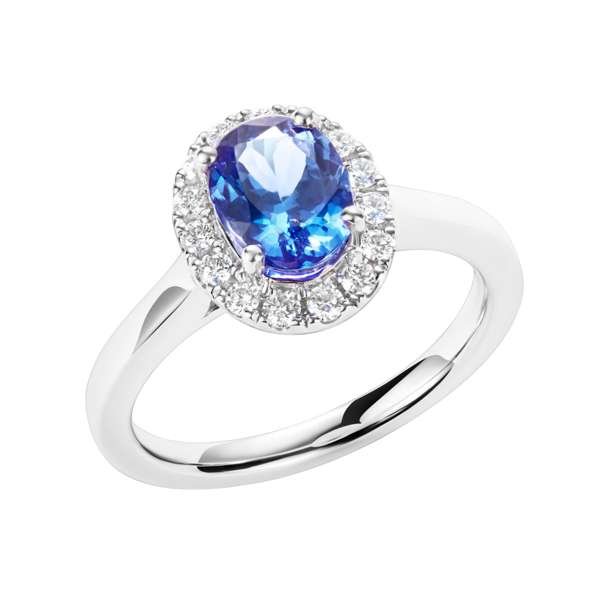 Tanzanite and Brilliant Cut Diamond Cluster Ring in Platinum