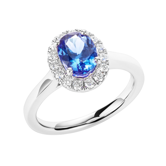 Tanzanite and Brilliant Cut Diamond Cluster Ring in Platinum