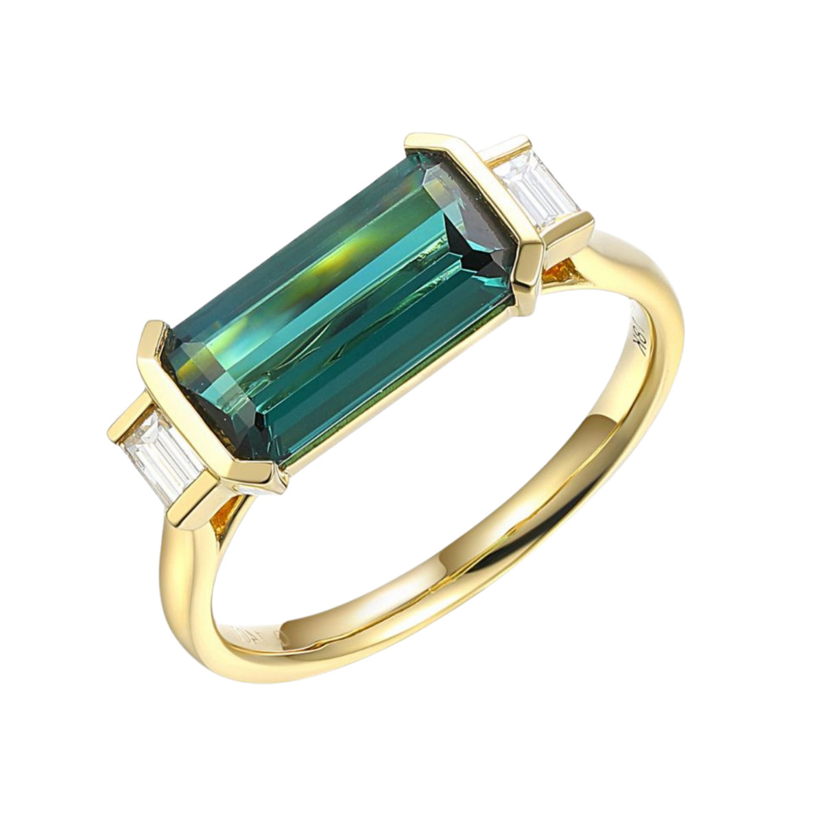 Tourmaline and Diamond Ring in 18ct White Gold On A Transparent Background 