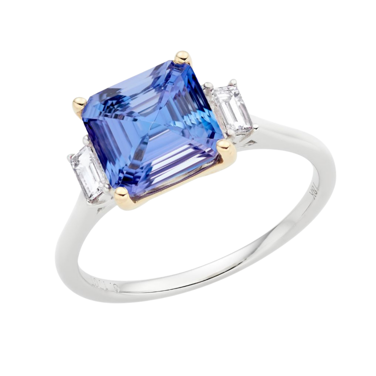 Tanzanite and Diamond Three Stone Ring in Platinum