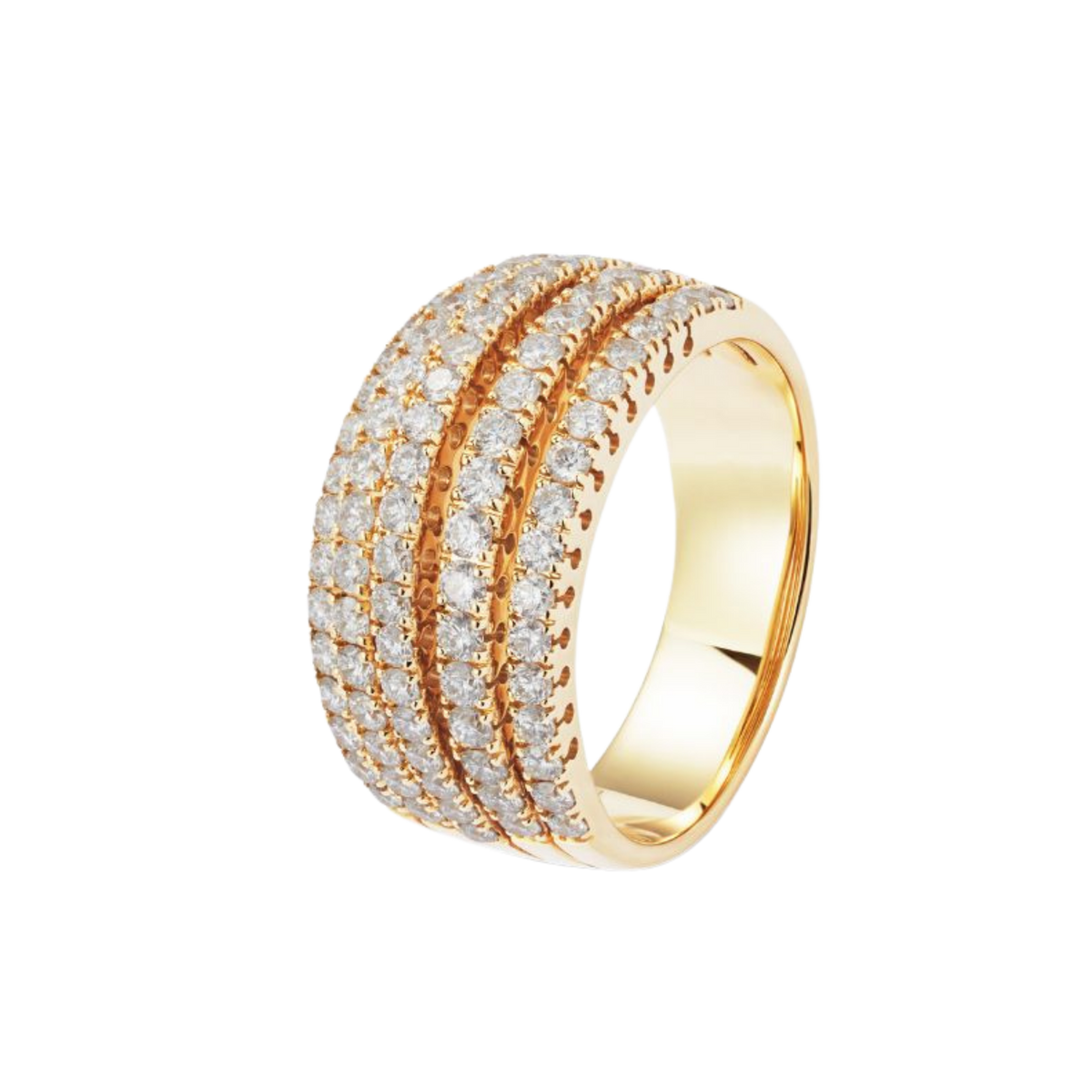 18ct Yellow Gold Brilliant Cut Five Row Diamond Ring On A Transparent Background 