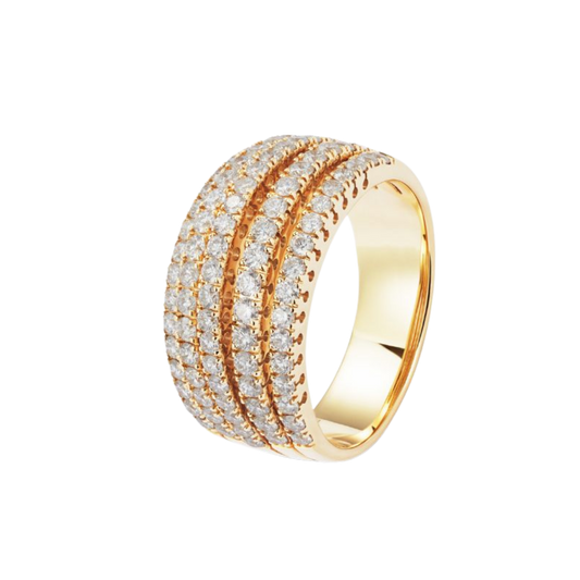 18ct Yellow Gold Brilliant Cut Five Row Diamond Ring On A Transparent Background 