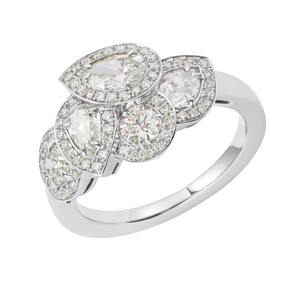 Elegant and timeless, this Pear Cut Diamond Cluster Ring in 18ct White Gold 