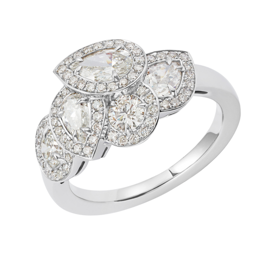 Elegant and timeless, this Pear Cut Diamond Cluster Ring in 18ct White Gold 
