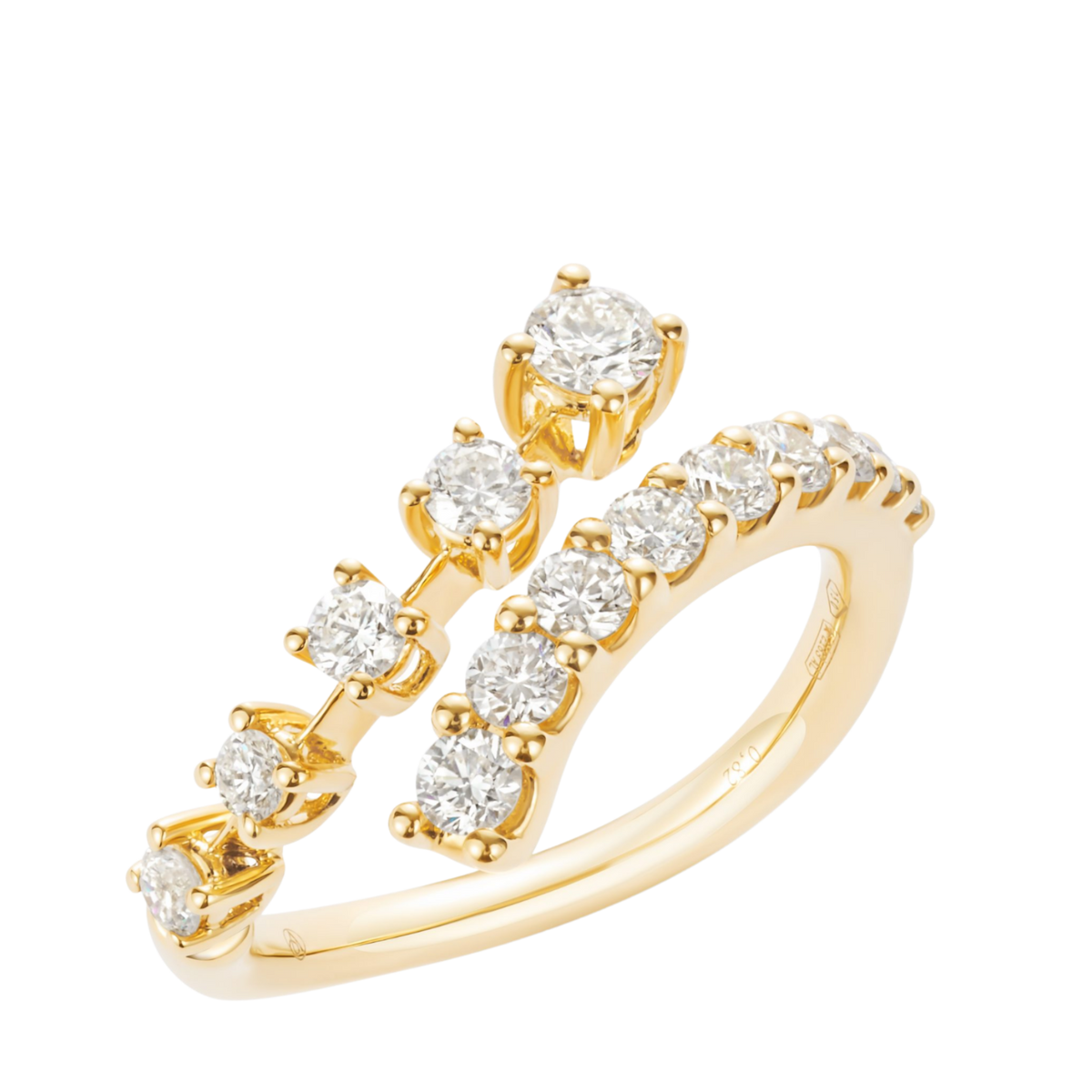 The Cross Over Diamond Ring in 18ct Yellow Gold, set with 0.82ct of brilliant-cut diamonds in an elegant contemporary design.