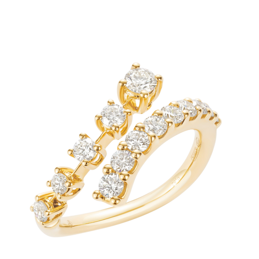 The Cross Over Diamond Ring in 18ct Yellow Gold, set with 0.82ct of brilliant-cut diamonds in an elegant contemporary design.