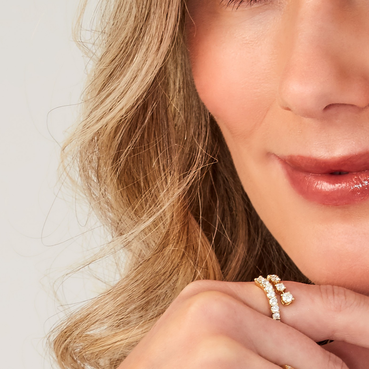 Cross Over Diamond Ring in 18ct Yellow Gold On a Modal 