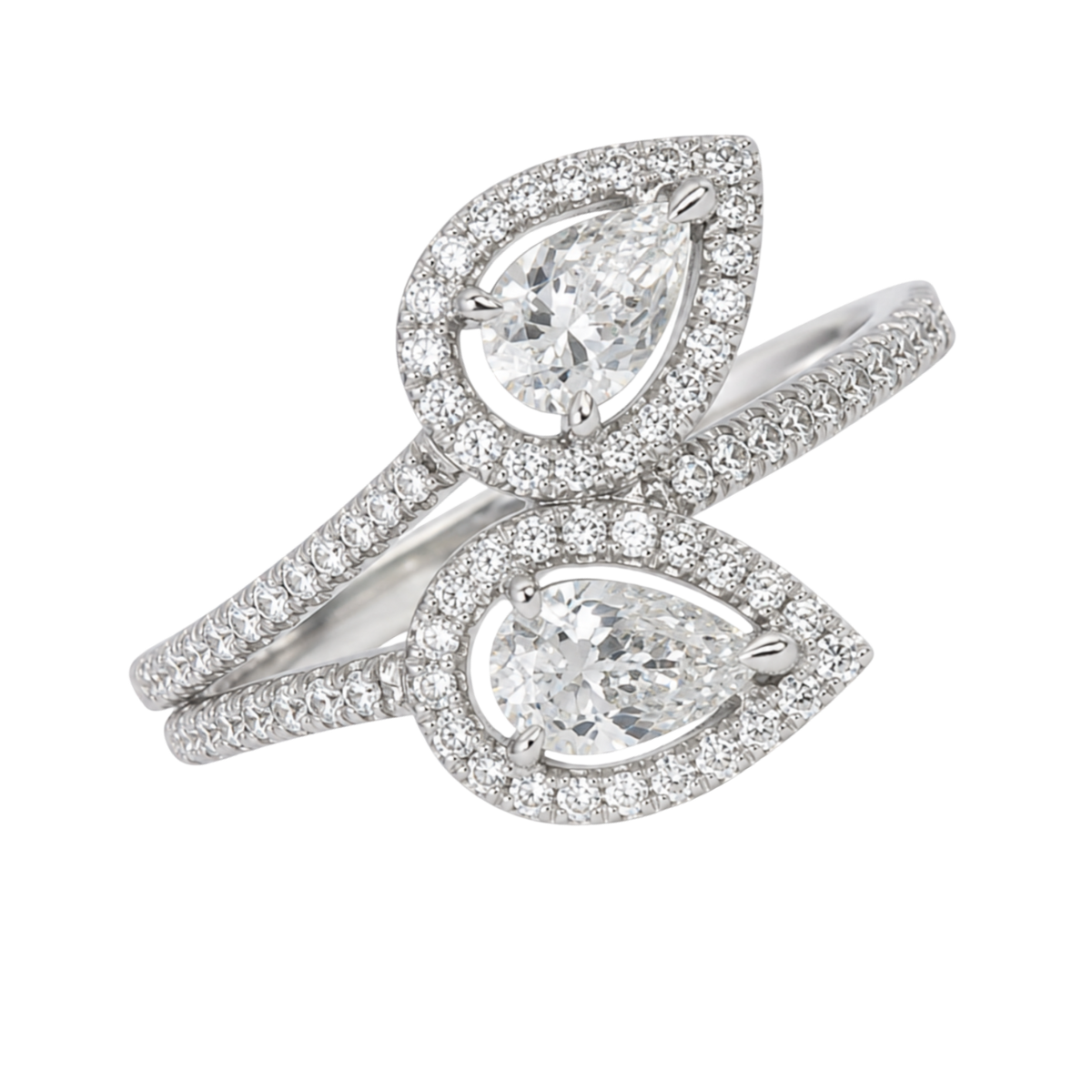 Pear Cut Diamond Cluster Ring in Platinum on a Transparent Background
