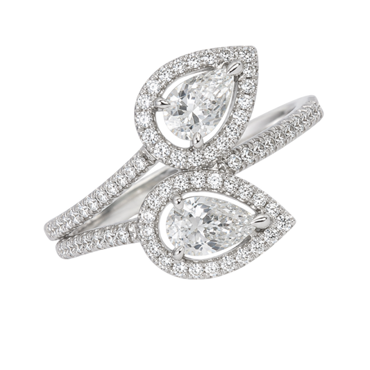 Pear Cut Diamond Cluster Ring in Platinum on a Transparent Background