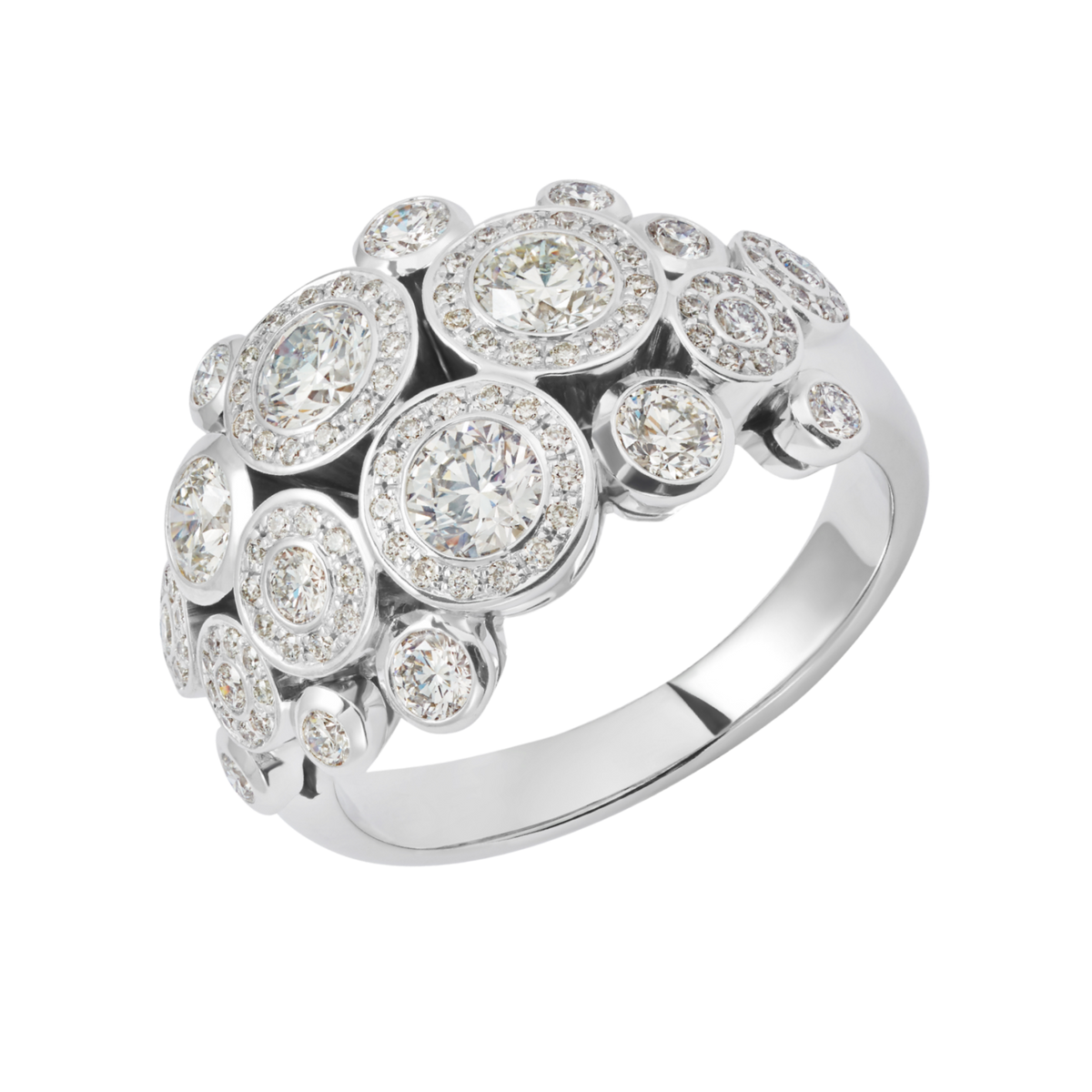 Diamond Bubble Ring in 18ct White Gold On A Transparent Background