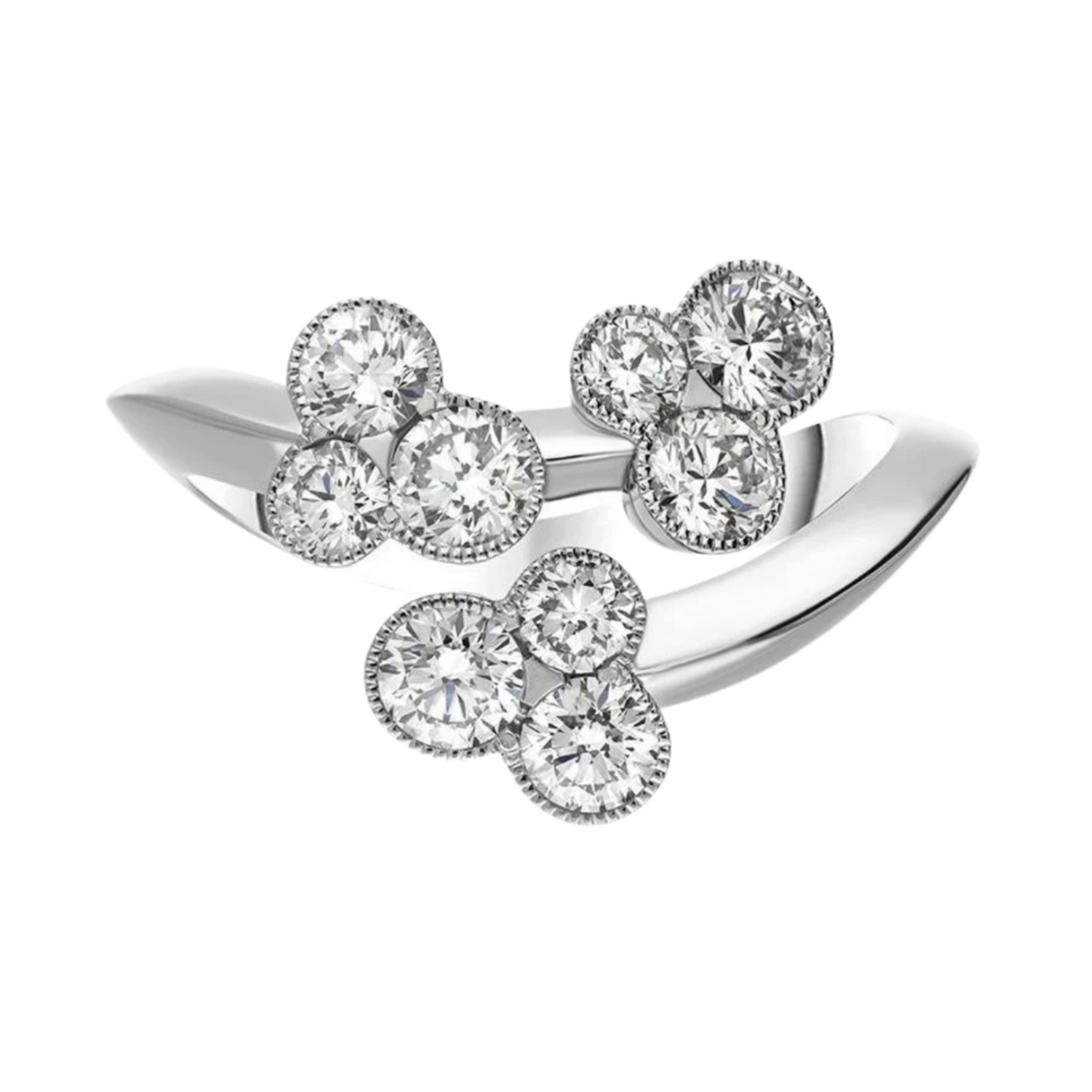 Diamond Crossover Ring in 18ct White Gold on a transparent background from Lister Horsfall