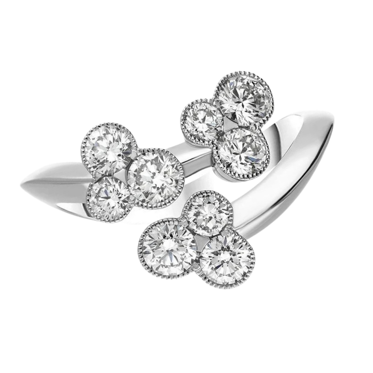 Diamond Crossover Ring in 18ct White Gold on a Transparent Background