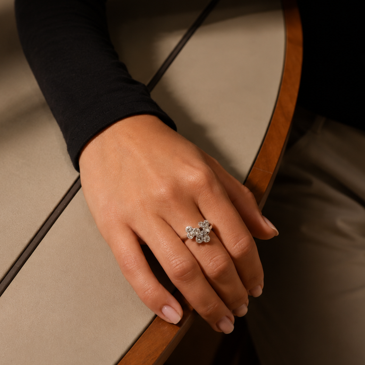 Diamond Crossover Ring in 18ct White Gold on Table
