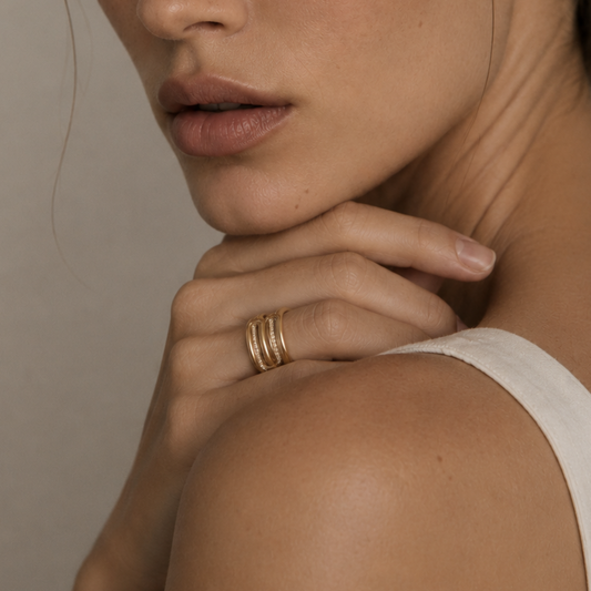 A Diamond Ring in 18ct Rose Gold on a Modals finger 