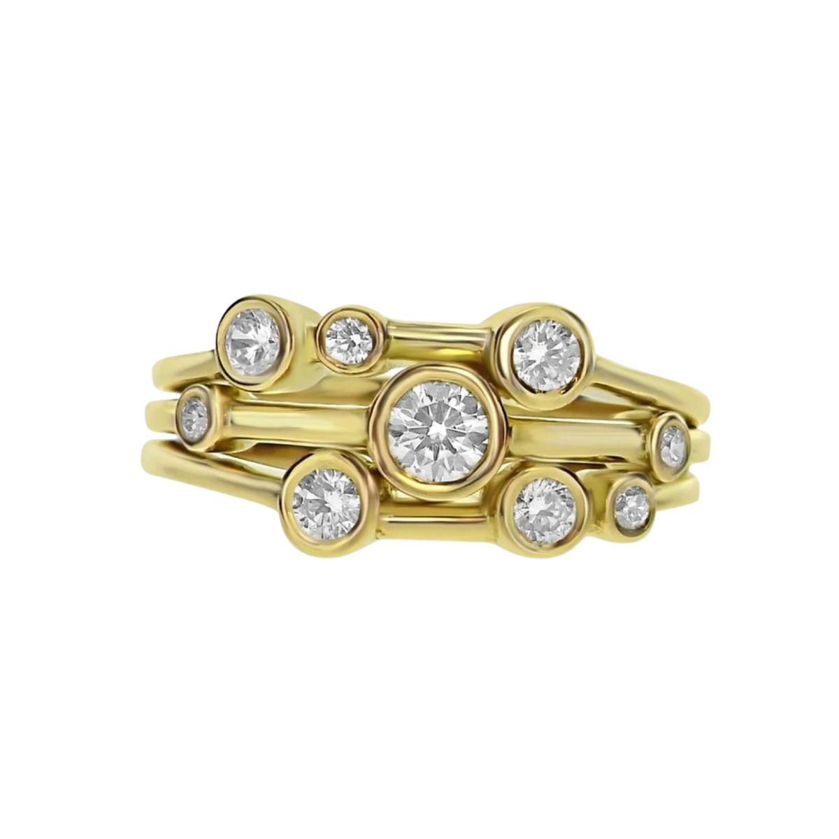 Three Row Brilliant Cut Diamond Bubble Dress Ring in 18ct Yellow Gold