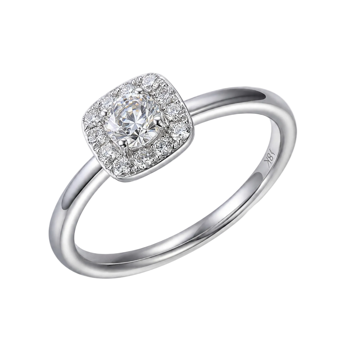 Diamond Cluster Ring in 18ct White Gold on A Transparent Background 