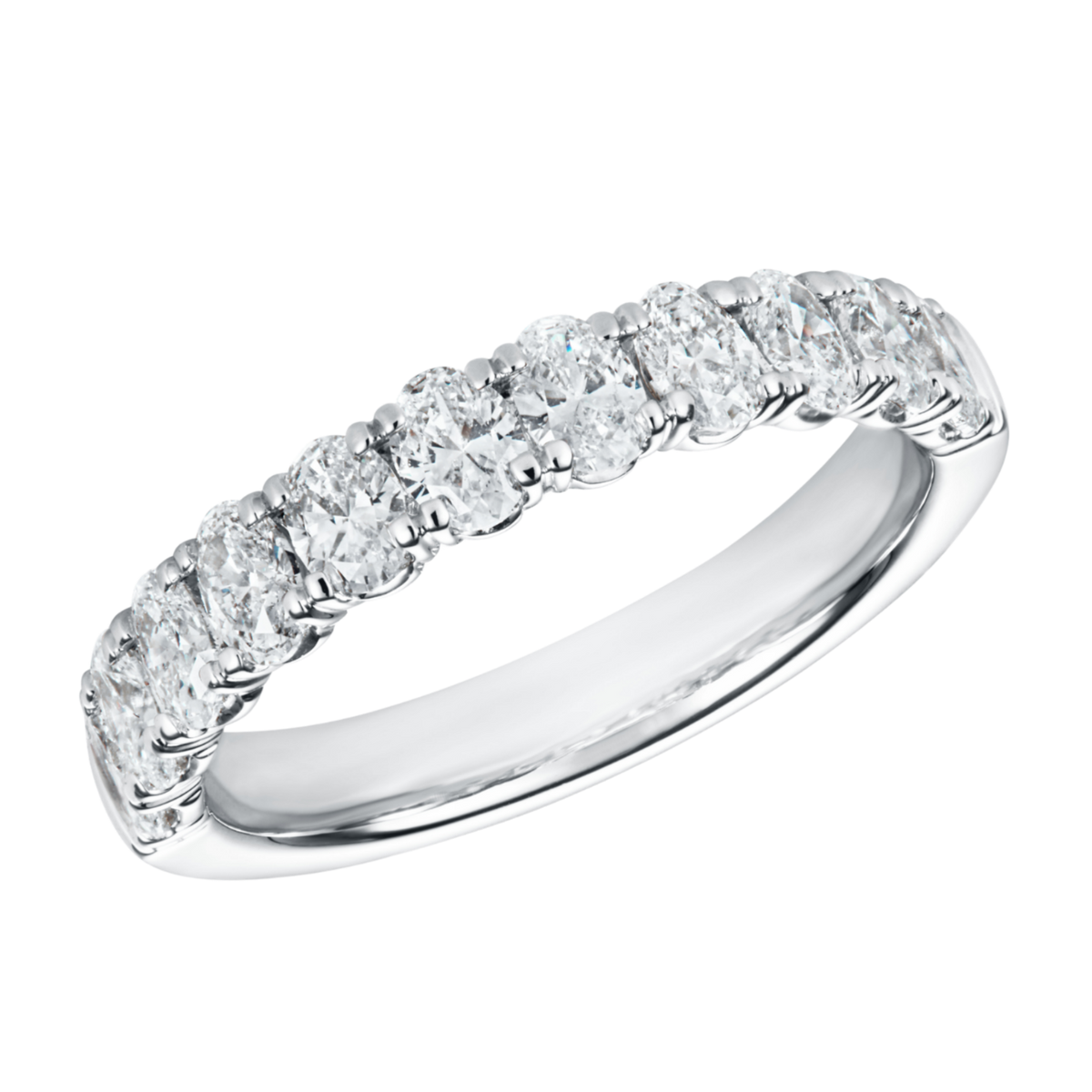 Platinum Oval Cut Diamond Half Eternity Ring On A Transparent Background