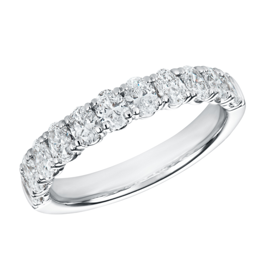 Platinum Oval Cut Diamond Half Eternity Ring On A Transparent Background