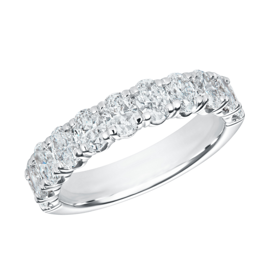 Platinum Oval Cut Diamond Half Eternity Ring On A Transparent Background