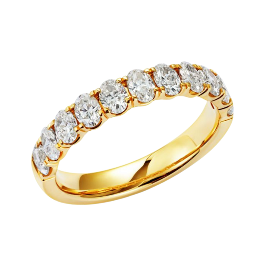 Oval Cut Diamond Half Eternity Ring in 18ct Yellow Gold On A Transparent Background