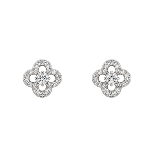 18ct white gold diamond clover stud earrings featuring 0.57ct of round brilliant cut diamonds in an elegant floral cluster design