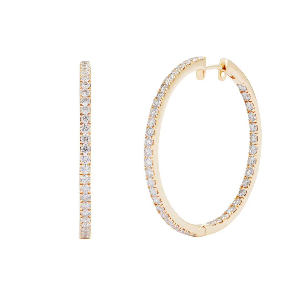 Brilliant Cut Diamond Hoop Earrings Set in Yellow Gold