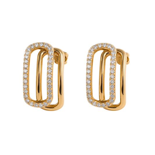 Diamond Oval Open Stud Earrings in 18ct Rose Gold on Transparent Background 