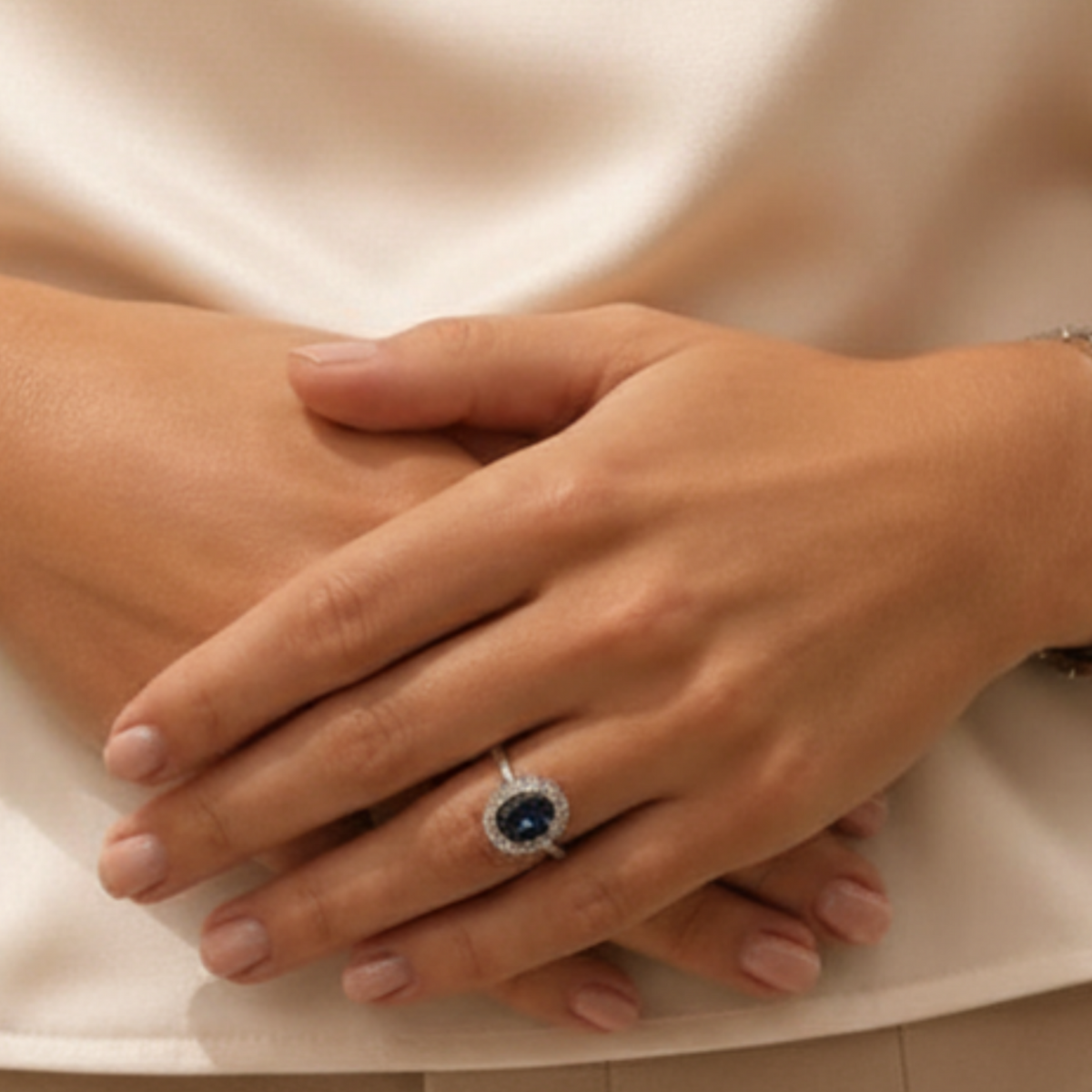 A celebration of colour and craftsmanship, this Tanzanite and Brilliant Cut Diamond Cluster Ring in Platinum is a striking addition to any fine jewellery collection. 