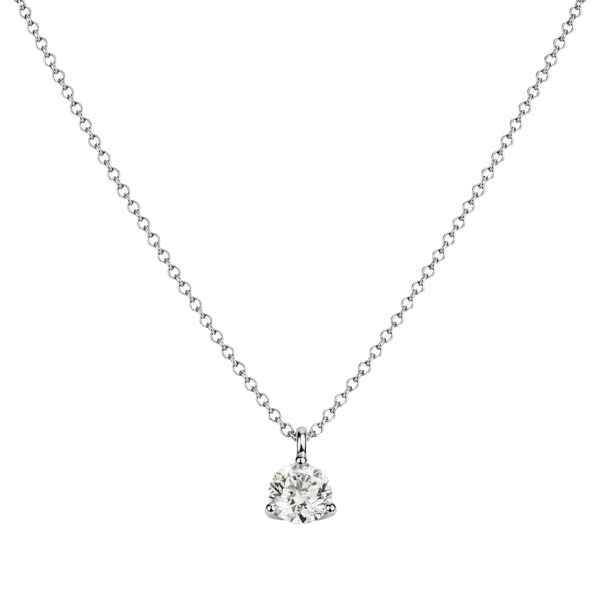 An elegant 18ct White Gold Diamond Pendant showcasing a 0.25ct natural round brilliant-cut diamond in a refined three-claw setting.