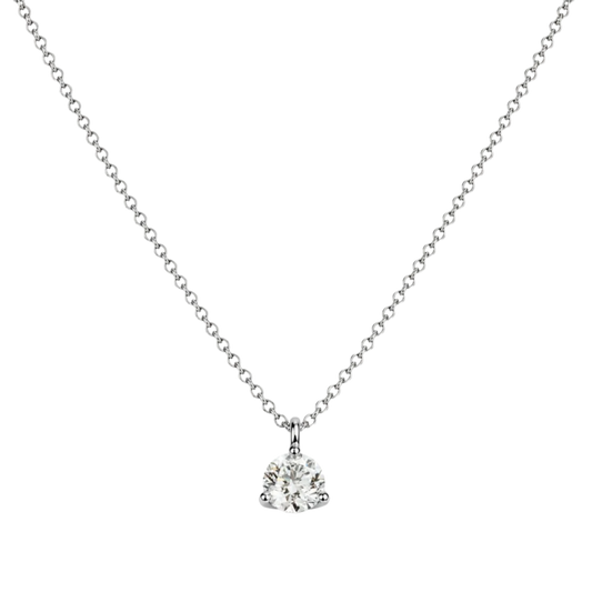 An elegant 18ct White Gold Diamond Pendant showcasing a 0.25ct natural round brilliant-cut diamond in a refined three-claw setting.