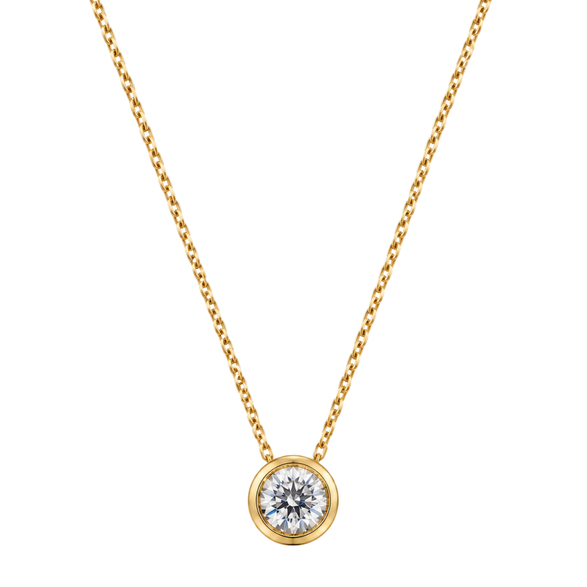 18ct yellow gold diamond pendant featuring a 0.70ct G colour VS2 clarity round brilliant cut diamond in a polished rub over setting