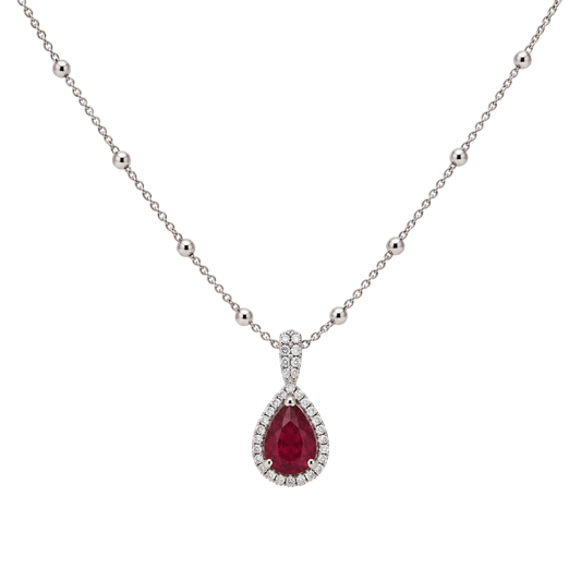 Ruby and Diamond Cluster Pendant in 18ct White Gold 1.75ct
