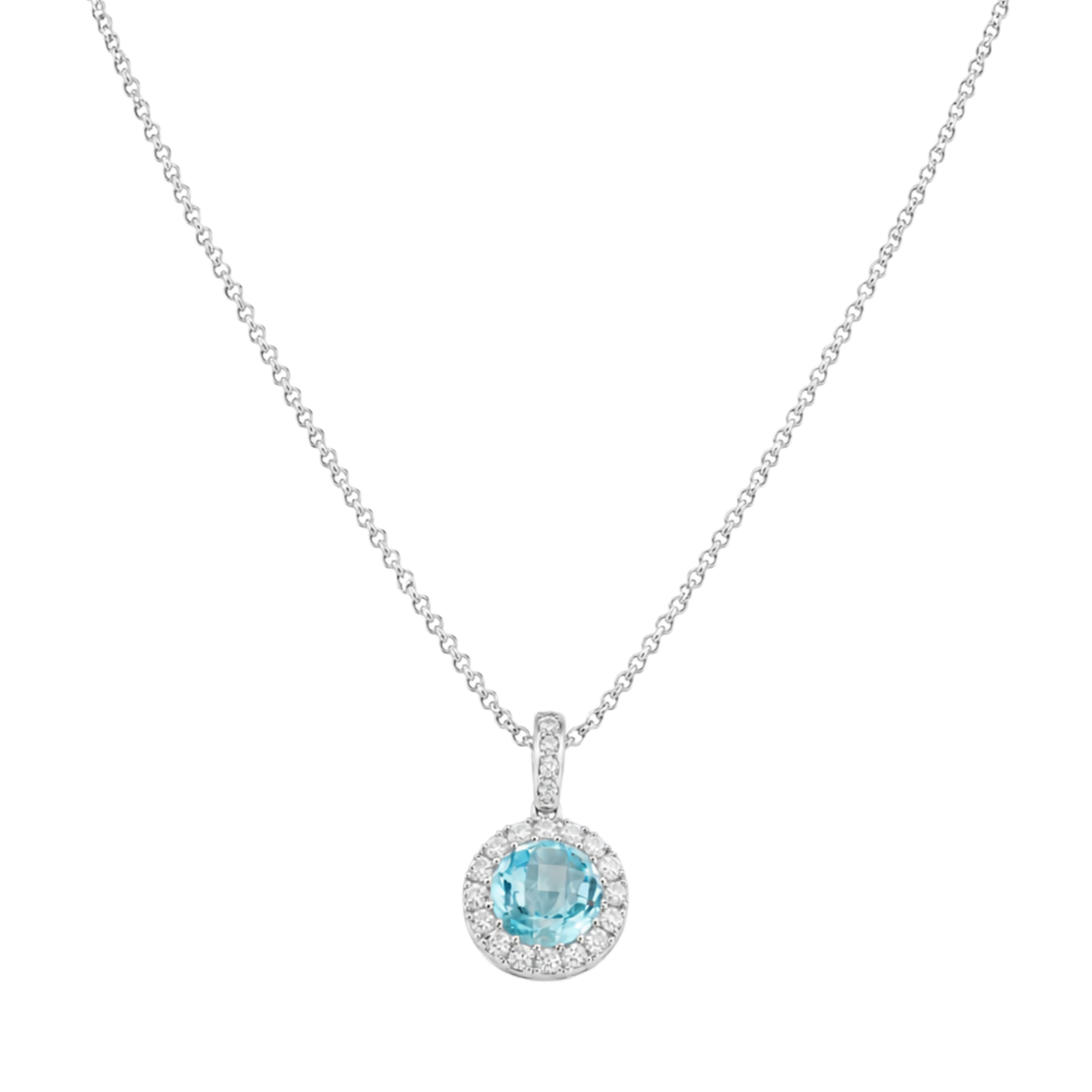Blue Topaz and Diamond Pendant in 18ct White Gold