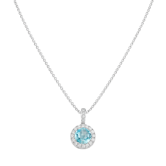 Blue Topaz and Diamond Pendant in 18ct White Gold
