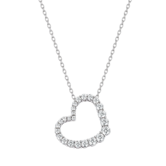 Brilliant Cut Diamond Set Large Heart Pendant in 18ct White Gold On a Transparent Background 