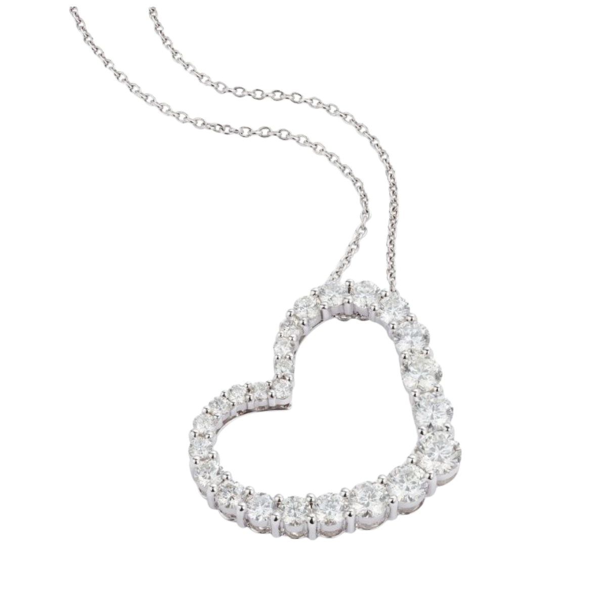 Brilliant Cut Diamond Set Large Heart Pendant in 18ct White Gold On a Transparent Background 