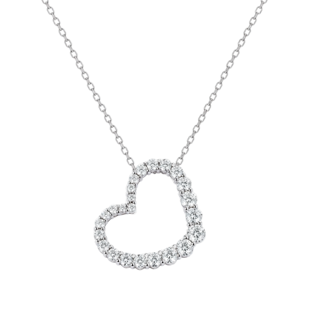 Brilliant Cut Diamond Set Large Heart Pendant in 18ct White Gold On a Transparent Background 