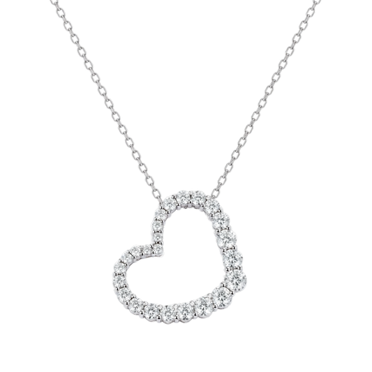 Brilliant Cut Diamond Set Large Heart Pendant in 18ct White Gold On a Transparent Background 