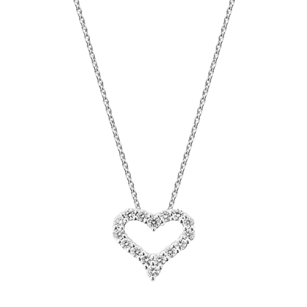Brilliant Cut Diamond Set Heart Pendant in 18ct White Gold on a Transparent Background 