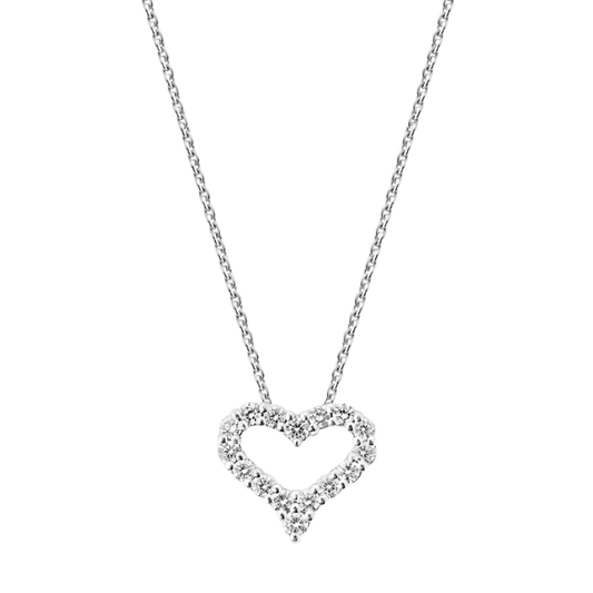 Brilliant Cut Diamond Set Heart Pendant in 18ct White Gold on a Transparent Background 