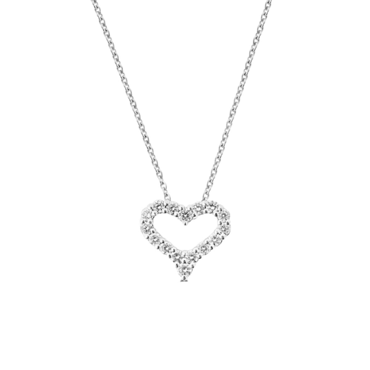 Brilliant Cut Diamond Set Heart Pendant in 18ct White Gold on a Transparent Background 