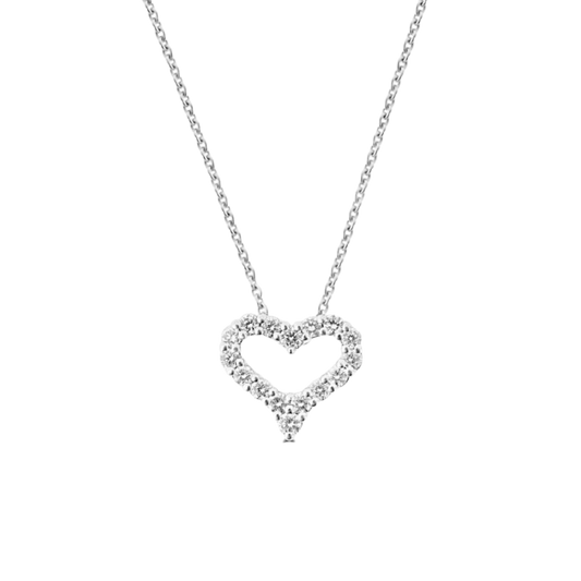 Brilliant Cut Diamond Set Heart Pendant in 18ct White Gold on a Transparent Background 