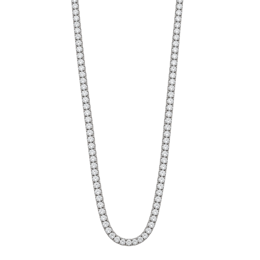 18ct white gold diamond line necklace featuring 6.37ct of round brilliant cut diamonds in an elegant claw setting