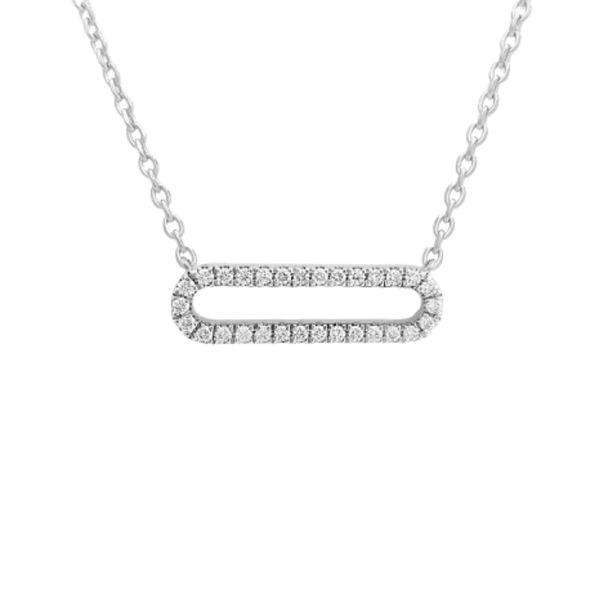 A contemporary link necklace crafted in 18ct white gold and adorned with 0.28ct of brilliant-cut diamonds on a clear background