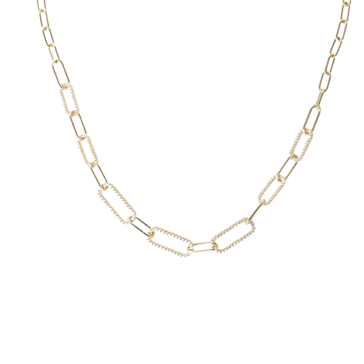 Large Link Necklace with Diamonds in 18ct Yellow Gold